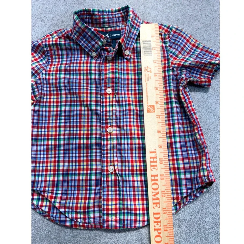 Ralph Lauren Baby Boy 18M Plaid Button Front Shirt Short Sleeve Pony Logo Cotton